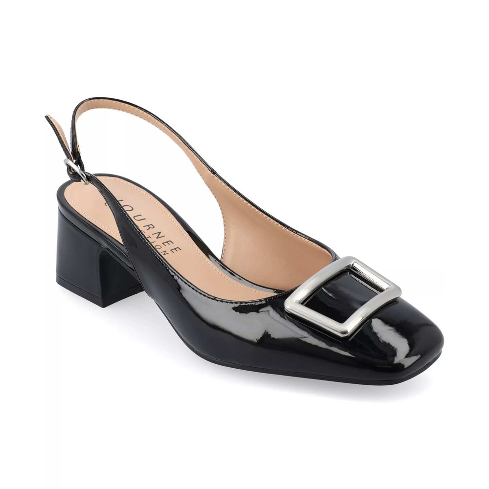 Journee Collection Everlee Black Patent Slingback Buckle Pump Sz 8.5/ #S26256